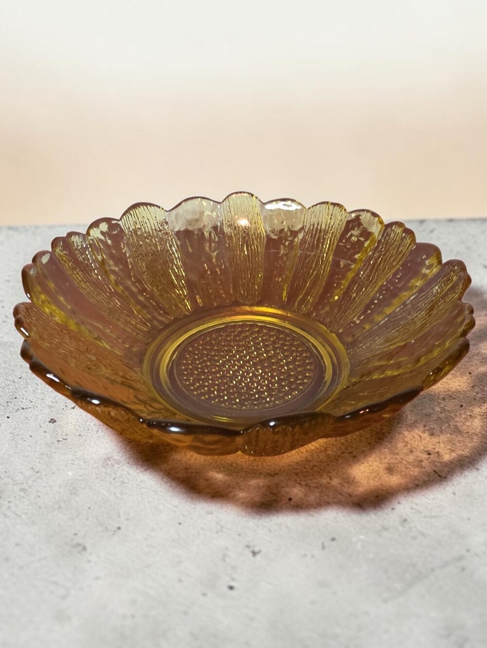 Yellow Glass Scalloped Flower - Decorative Bowl